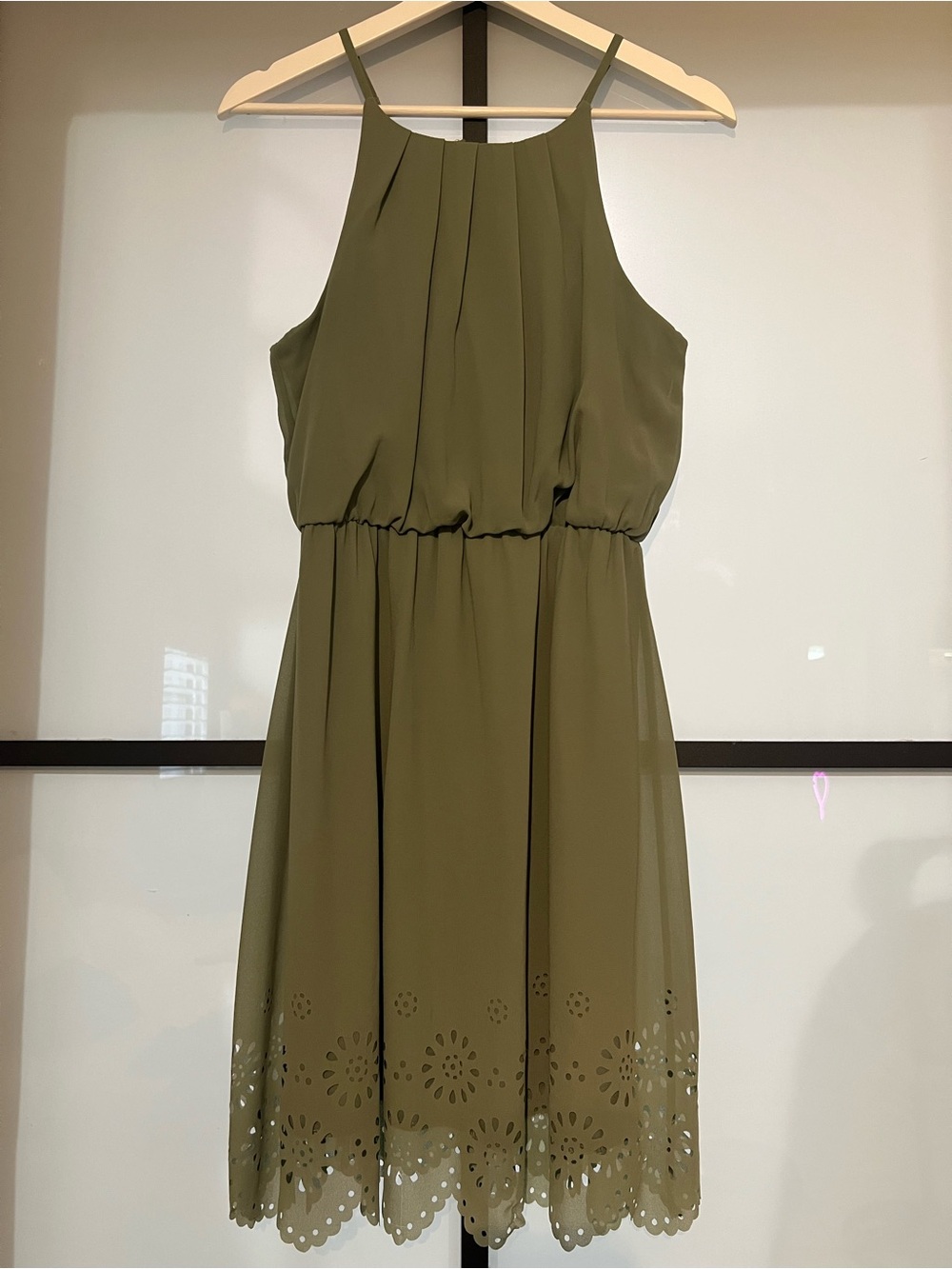 Olive Green Sleeveless Halter Dress